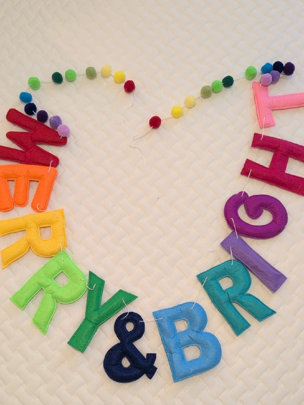 Merry & Bright Rainbow Felt Letter Garland Multicolor Banner with Pom Pom Balls